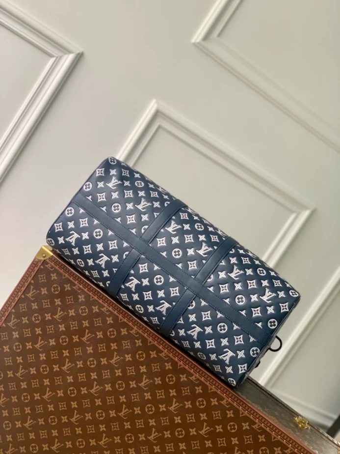 Louis Vuitton Keepall Bandoulière 50 in Ink Blue/White Monogram Shadow Leather – LW193