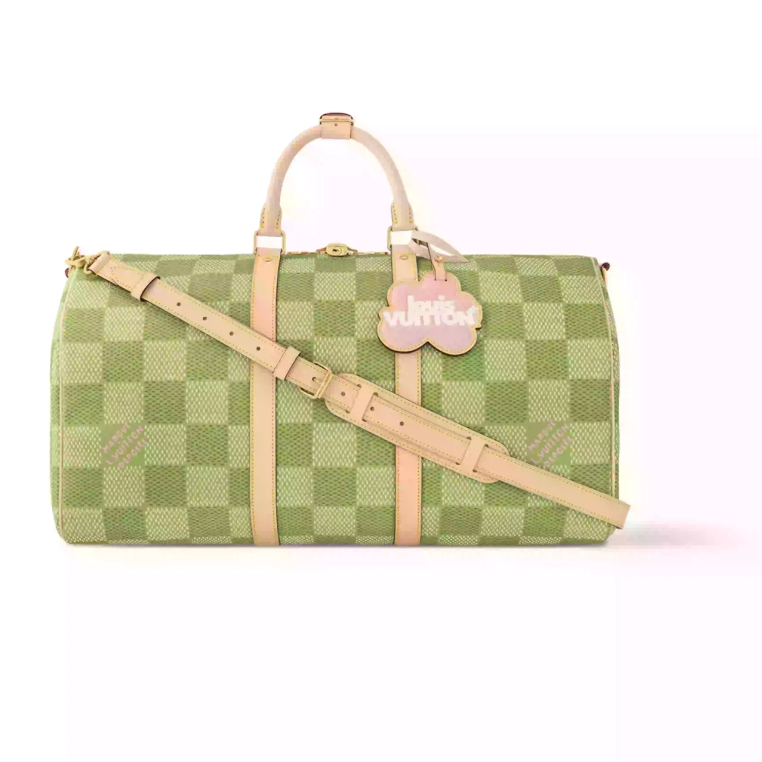 KEEPALL BANDOULIERE 50 BAG GREEN DAMIER GOLF COATED CANVAS M40667 – LW372
