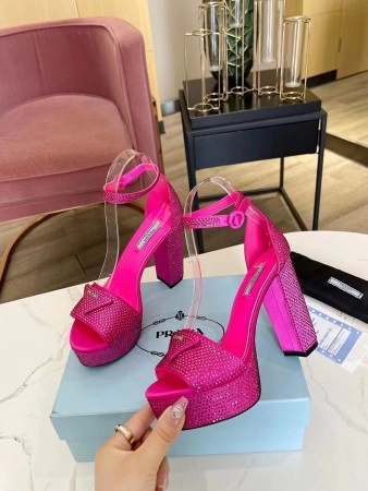 PRADA PLATFORM SANDALS 135MM IN RED SATIN WITH CRYSTALS – PSD011