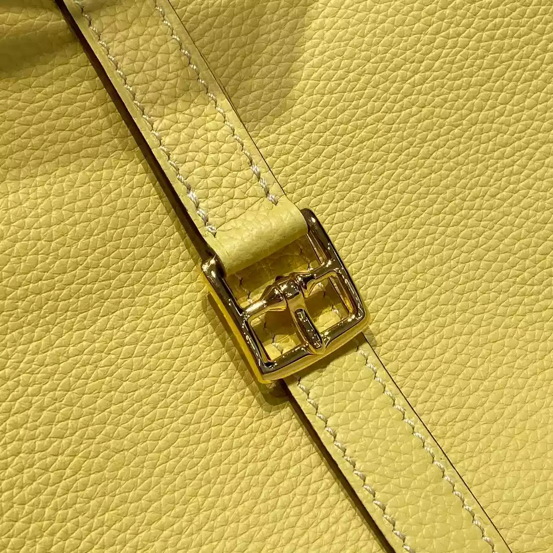 Hermes Halzan 25 Bag in Jaune Poussin Clemence Leather – HW089