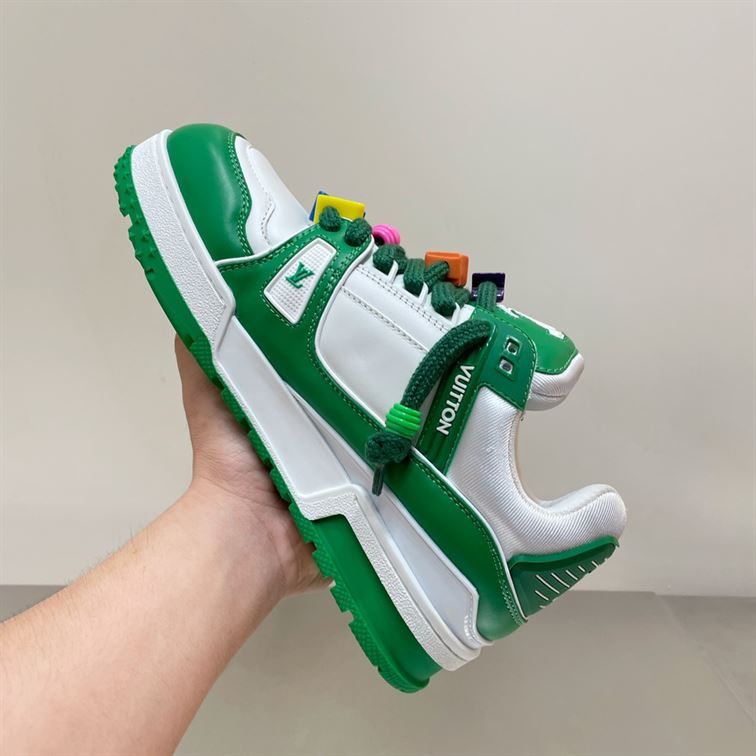 LOUIS VUITTON TRAINER MAXI LOW-TOP SNEAKERS IN WHITE AND GREEN – LVS113