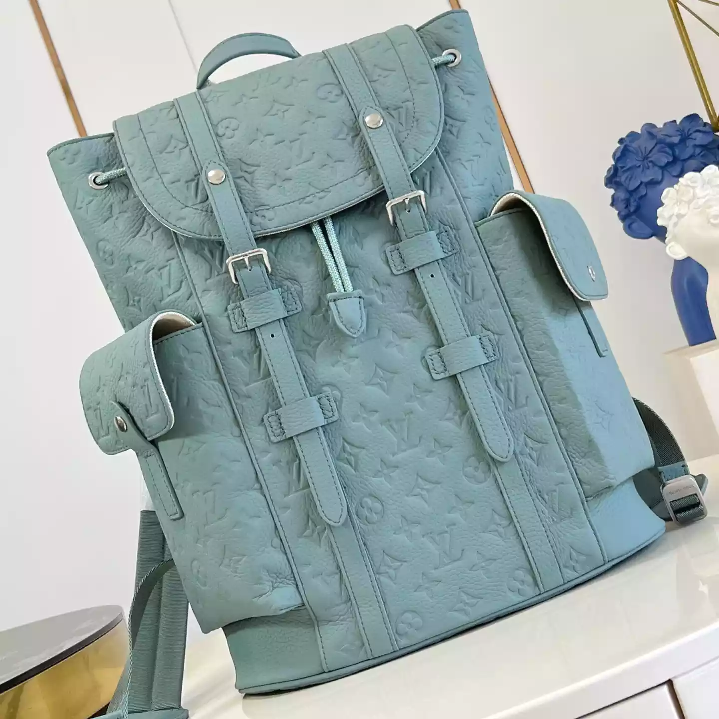 CHRISTOPHER MM BACKPACK MISTY LAKE GREEN MONOGRAM TAURILLON – LW310