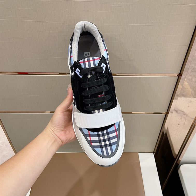 BURBERRY CHECK NYLON, LEATHER AND SUEDE SNEAKERS – BBR031