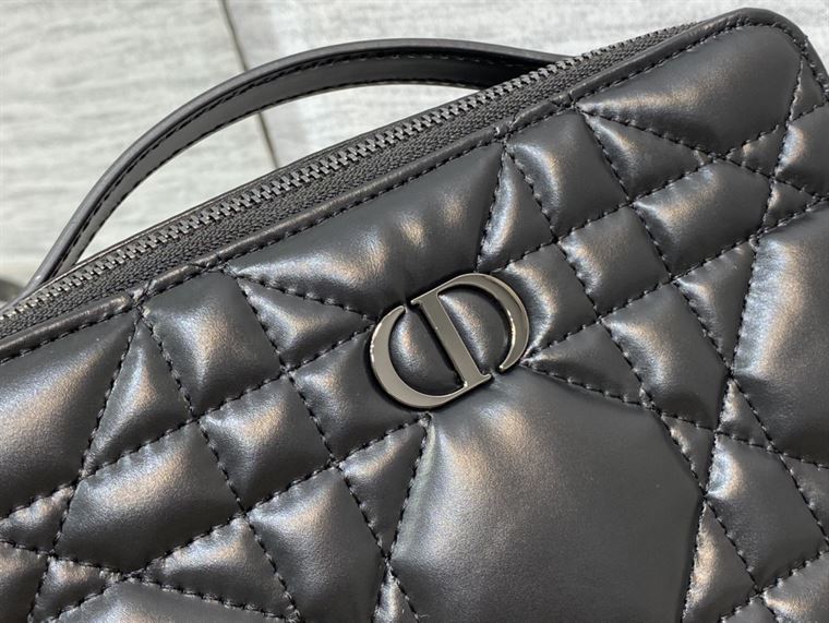 DIOR CARO BOX BAG BLACK QUILTED MACROCANNAGE CALFSKIN – DOB071