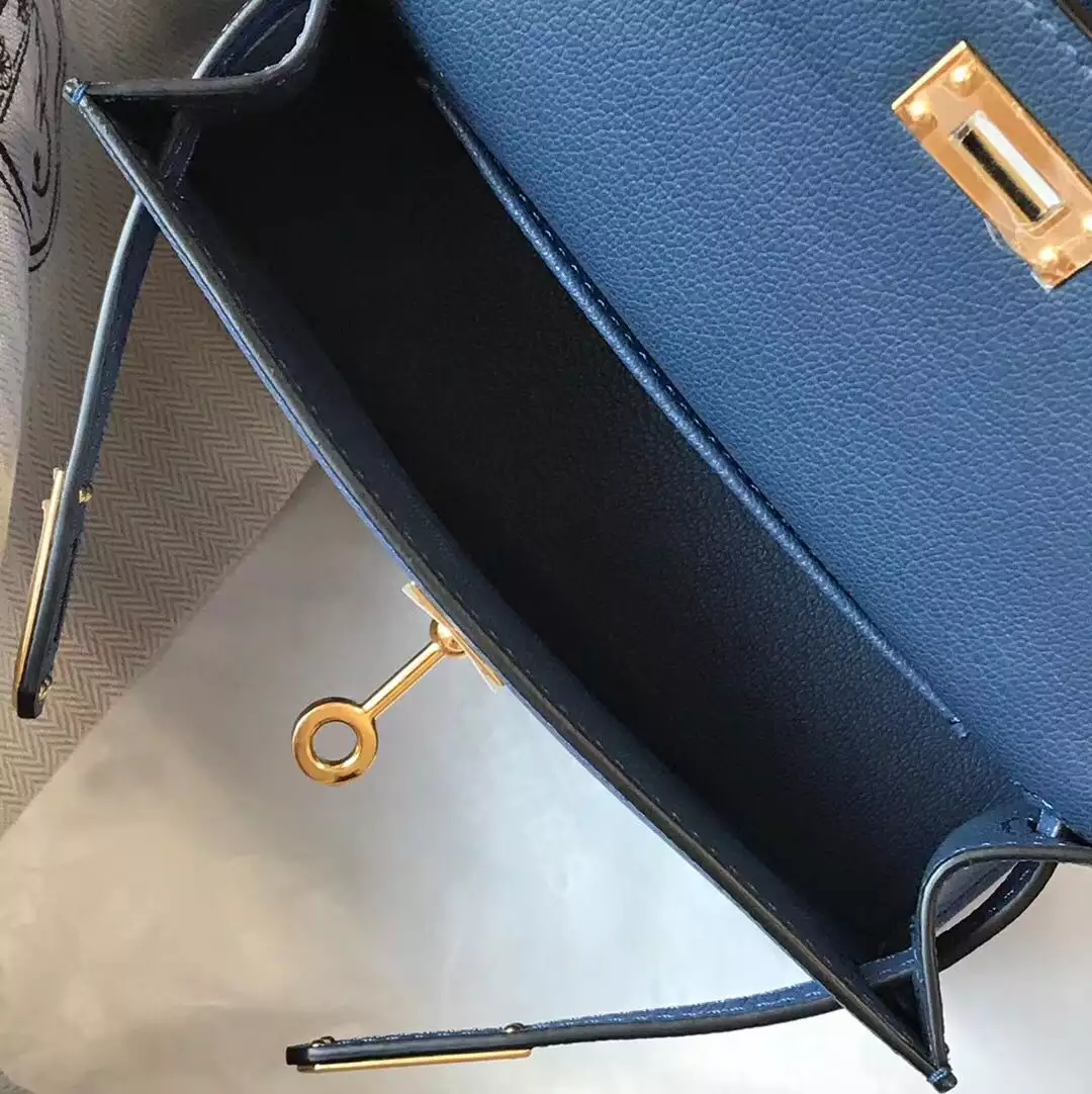 Hermes Kelly Mini II Bag In Blue Agate Epsom Leather GHW – HW121
