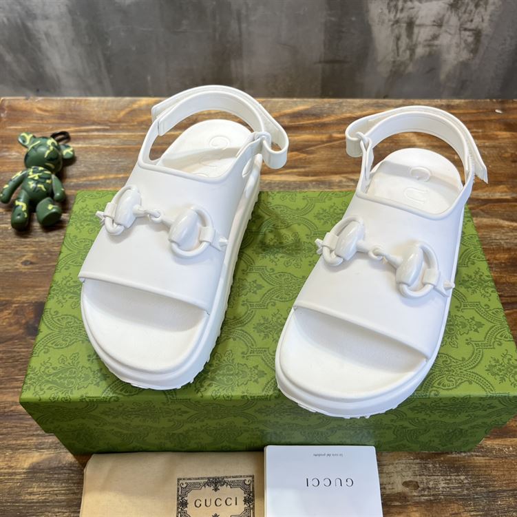 GUCCI WOMEN’S HORSEBIT FLATFORM SANDAL WHITE RUBBER – GSL017