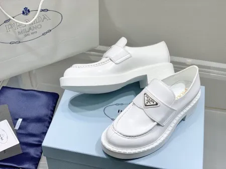 Prada Women’s Loafers In White Brushed Leather – PRL003
