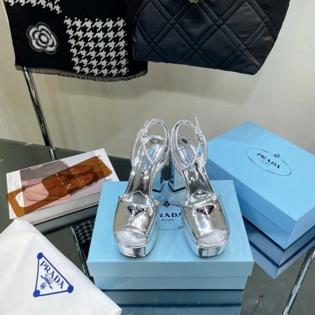 PRADA PLATFORM SANDALS 135MM IN SILVER METALLIC LEATHER – PSD056