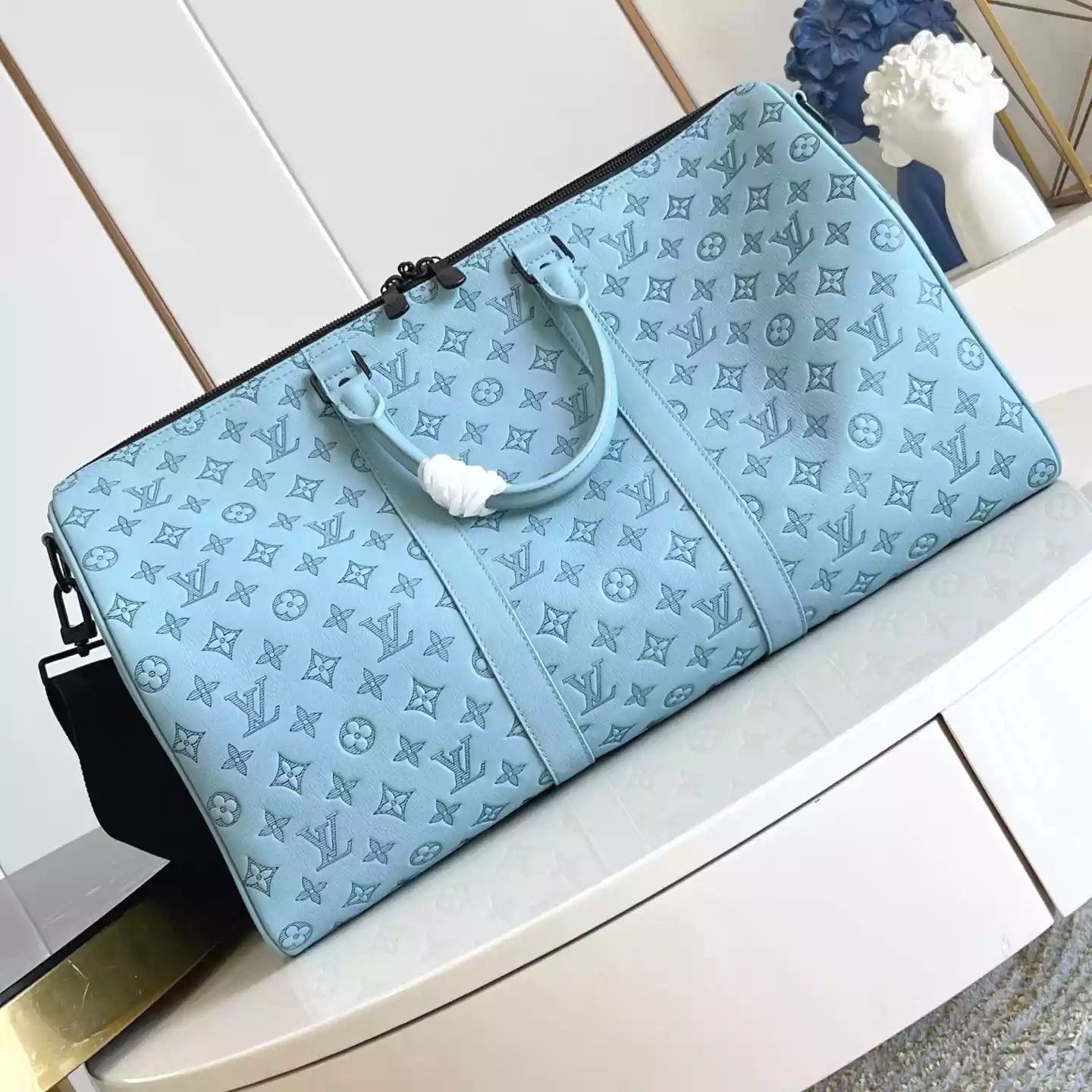 KEEPALL BANDOULIERE 50 BAG SKY BLUE MONOGRAM SHADOW – LW314