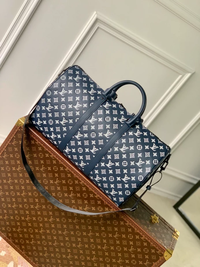 Louis Vuitton Keepall Bandoulière 50 in Ink Blue/White Monogram Shadow Leather – LW193