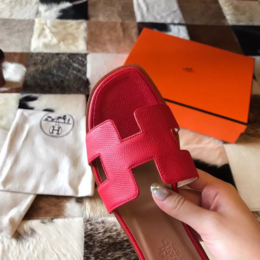 HERMES ORAN SLIDE SANDALS IN RED EPSOM CALFSKIN – HMSD092