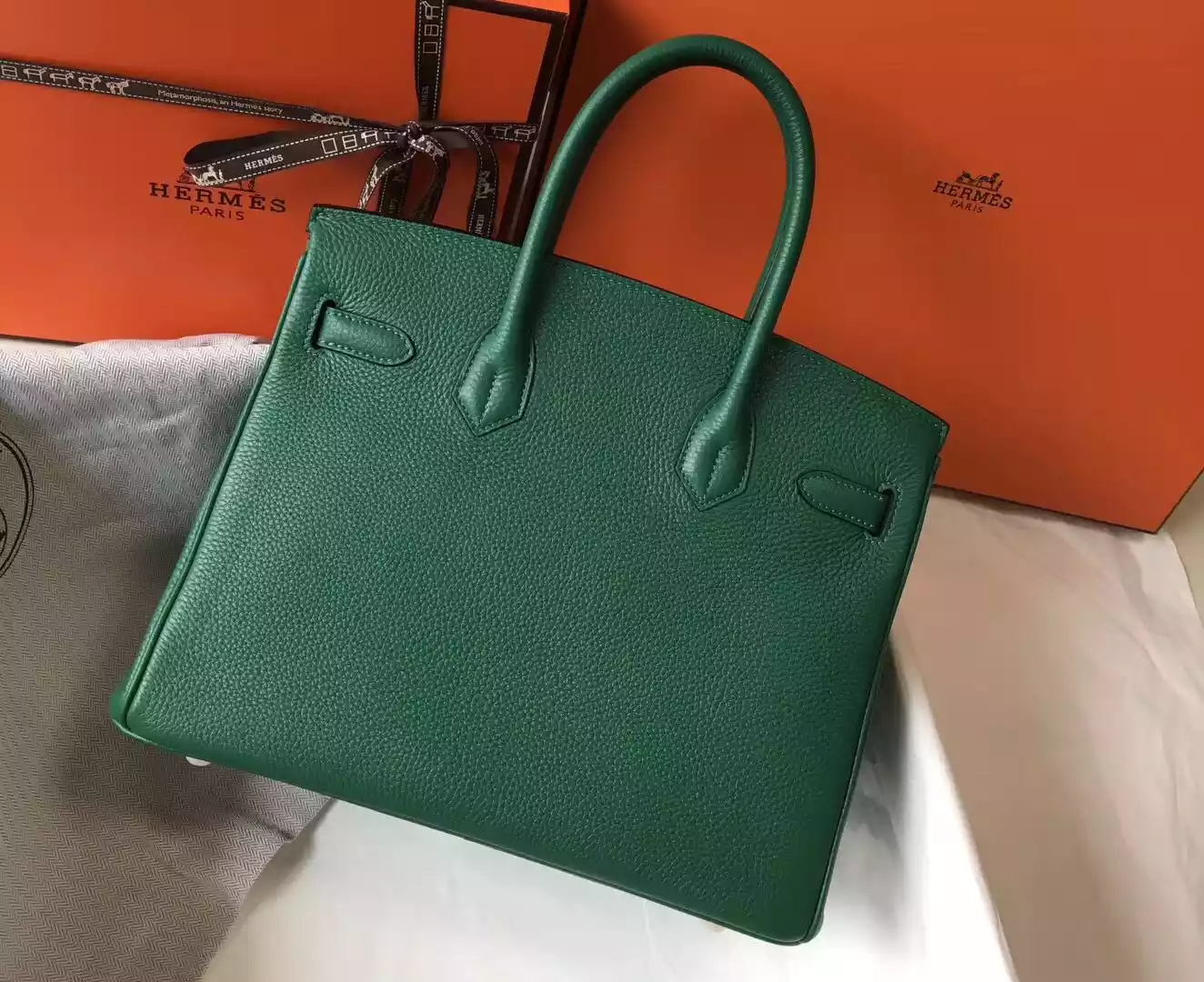 Hermes Birkin 30cm Bag In Vert Vertigo Clemence Leather GHW – HW030