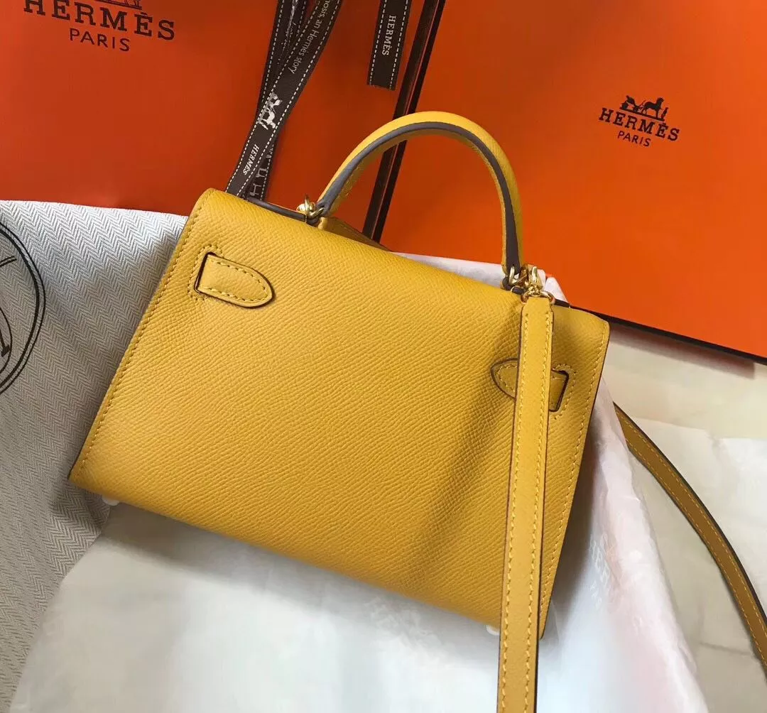 Hermes Kelly Mini II Bag In Yellow Epsom Leather GHW – HW116