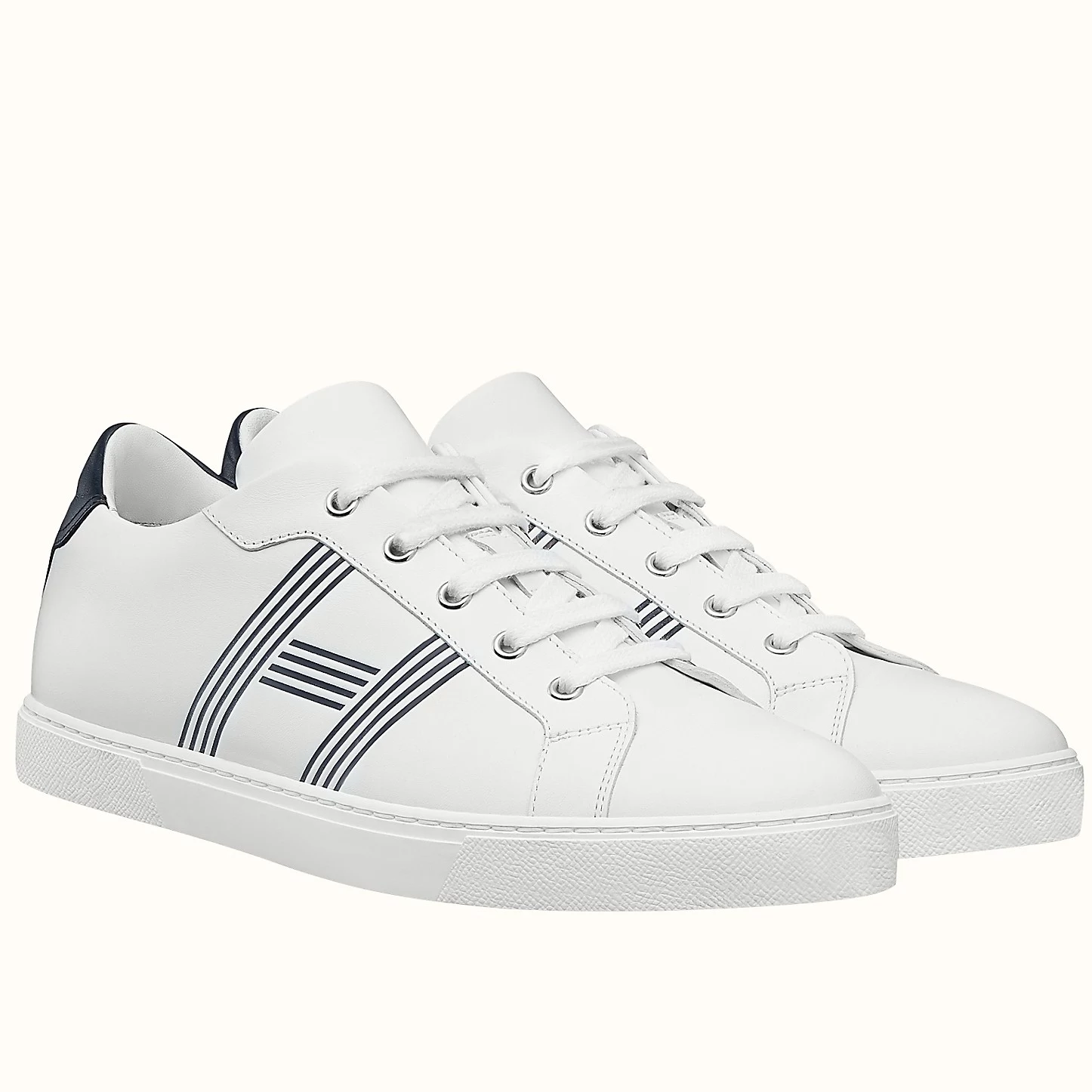 Hermes Men’s Avantage Sneakers In White/Blue Calfskin – HM060