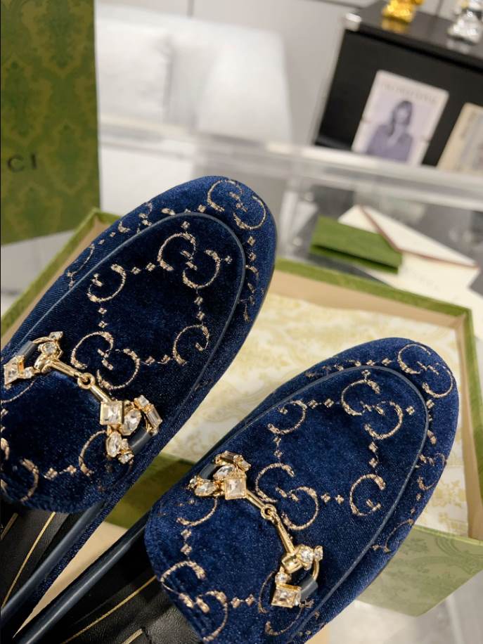 Gucci Jordaan Velvet Blue Leather Loafer – GL075