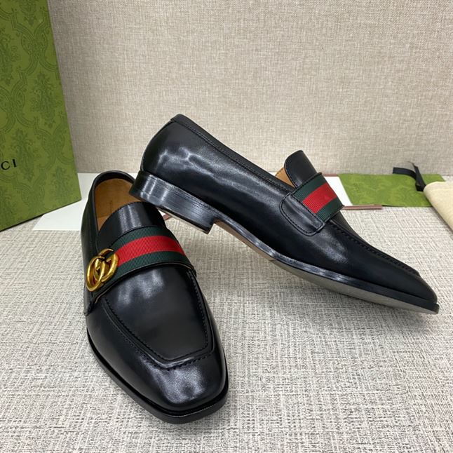 GUCCI GG WEB BLACK LEATHER LOAFER – GL051