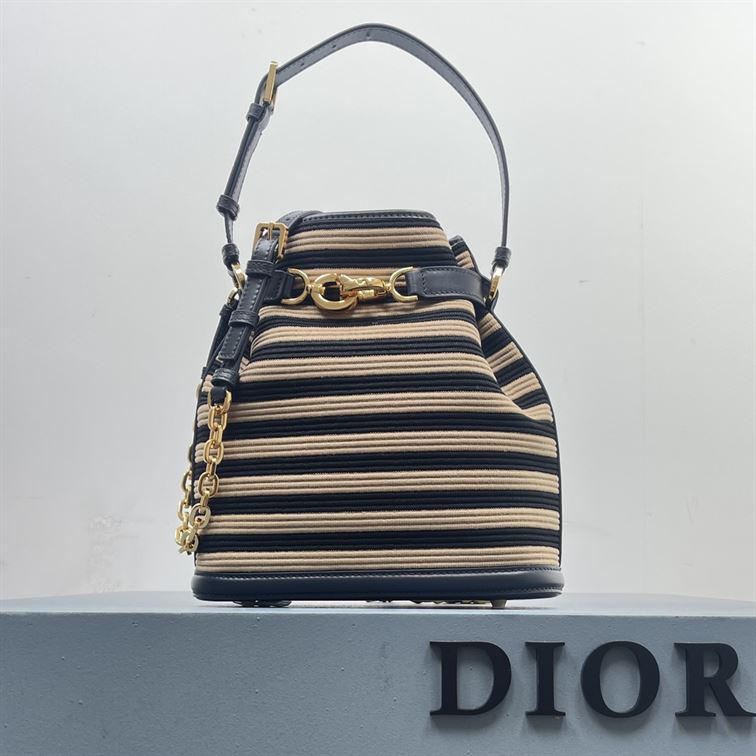 DIOR MEDIUM C EST DIOR BAG NATURAL AND DENIM BLUE MARINIERE RAFFIA – DOB043