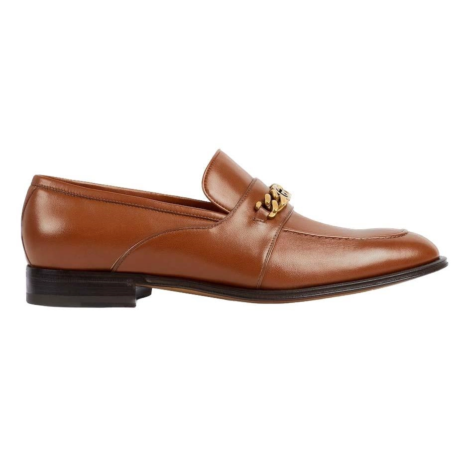 MEN’S LEATHER LOAFERS WITH INTERLOCKING G IN BROWN – GL110