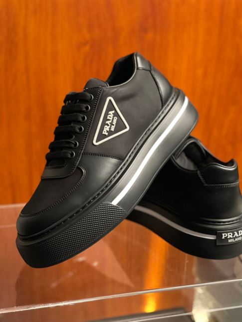 PRADA MACRO RE-NYLON AND BRUSHED LEATHER SNEAKERS – PRS055