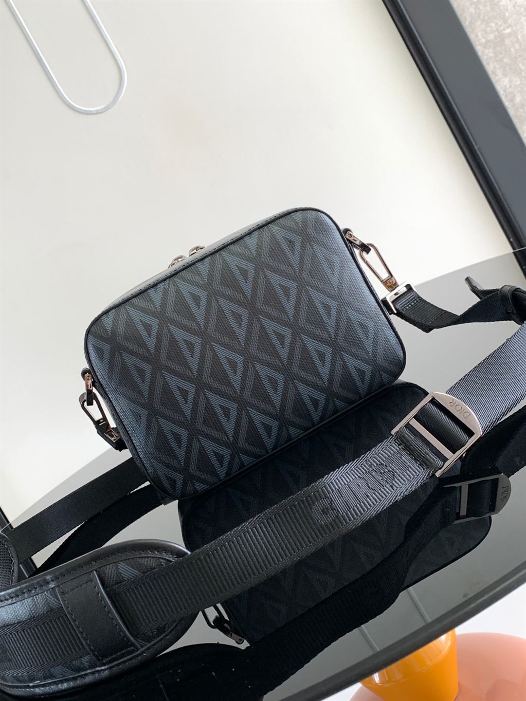 DIOR SAFARI BAG WITH STRAP BLACK CD DIAMOND CANVAS – DIO050