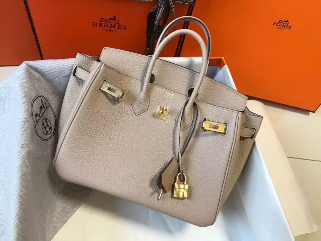 Hermes Birkin 25cm Bag In Beige Clemence Leather GHW – HW015