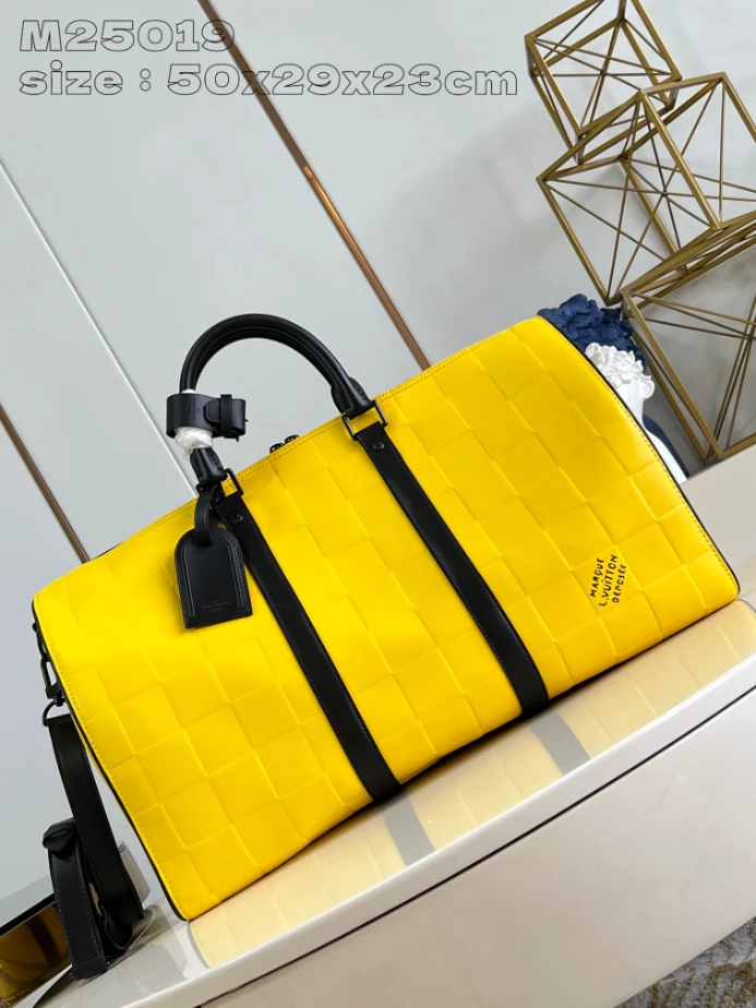 Louis Vuitton Keepall Bandoulière 50 in Yellow Damier Scuba Calfskin Leather – LW194