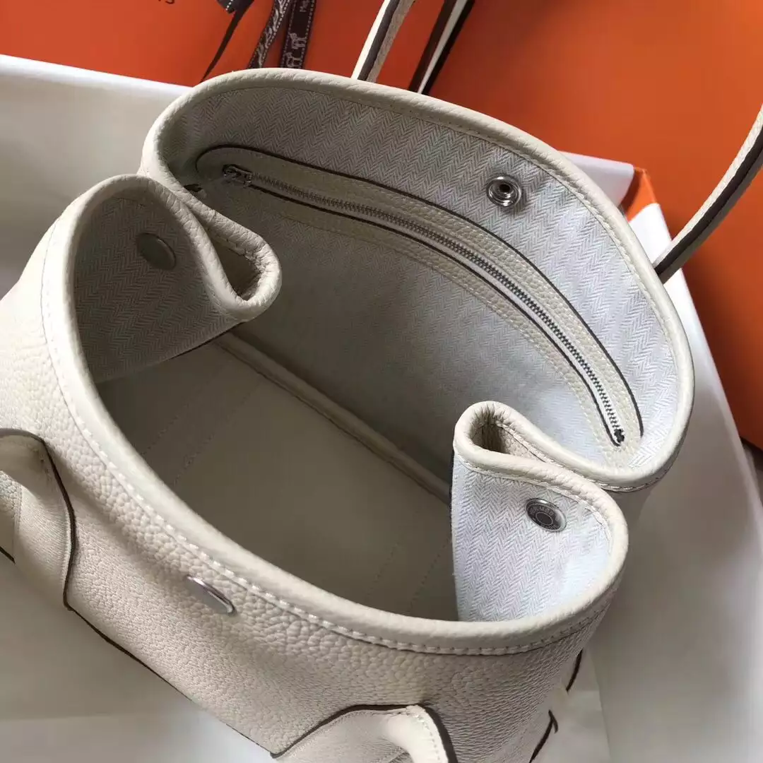 Hermes Garden Party 30 Bag In White Taurillon Leather – HW075