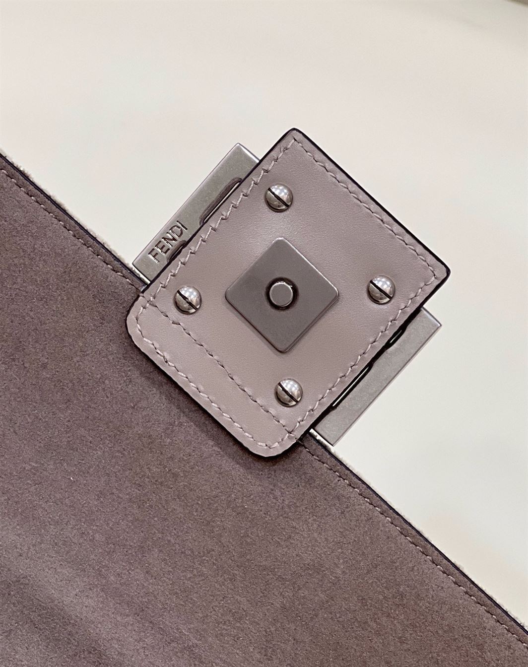 FENDI BAGUETTE CHAIN MIDI DARK GREY FF TAPESTRY FABRIC BAG – F026