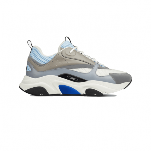 DIOR B22 SNEAKERS WHITE AND BLUE TECHNICAL MESH AND GRAY CALFSKIN – DO001