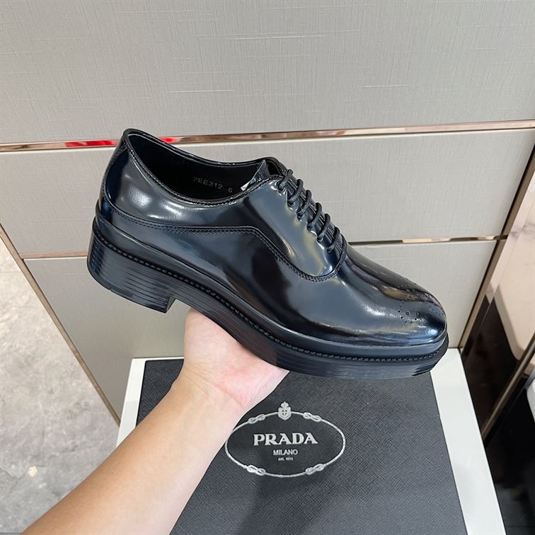 PRADA MONOLITH BRUSHED LEATHER OXFORD SHOES – PRS040