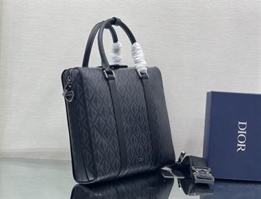 DIOR LINGOT BRIEFCASE GRAY CD DIAMOND CANVAS AND SMOOTH CALFSKIN – DIO032