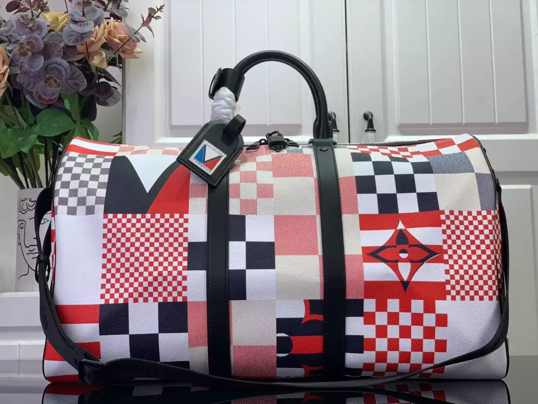 LV Keepall Bandoulière 50 in Redblue Damier Flag Coated Canvas – LW179