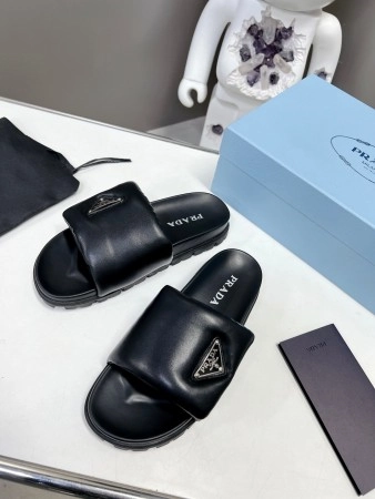 PRADA SLIDES IN BLACK SOFT PADDED NAPPA LEATHER – PSD079