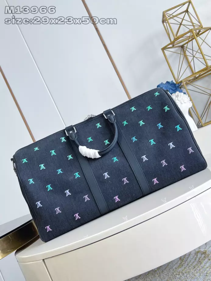 KEEPALL BANDOULIERE 50 BAG BLACK BLASON DENIM M13966 – LW352