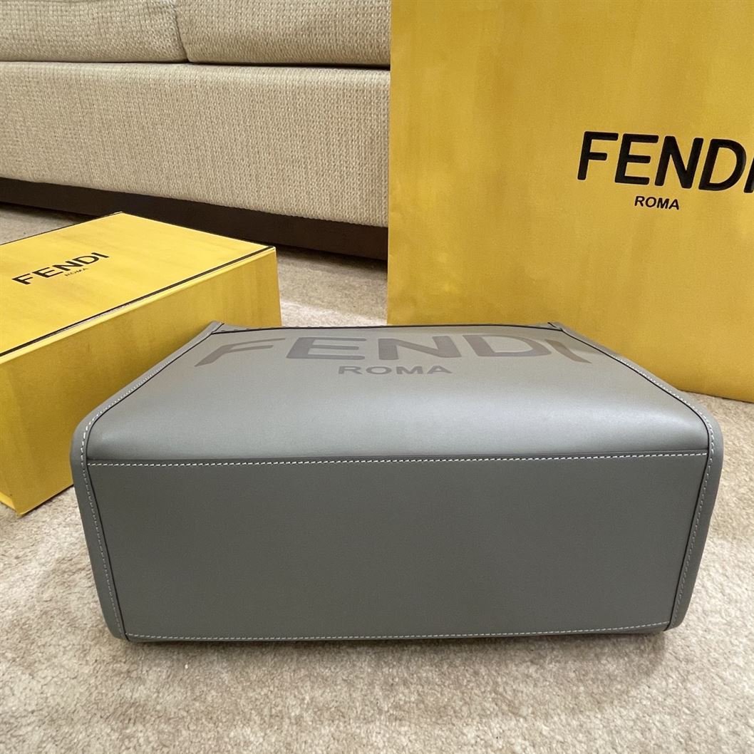 FENDI SUNSHINE MEDIUM GREY LEATHER SHOPPER BAG – F016