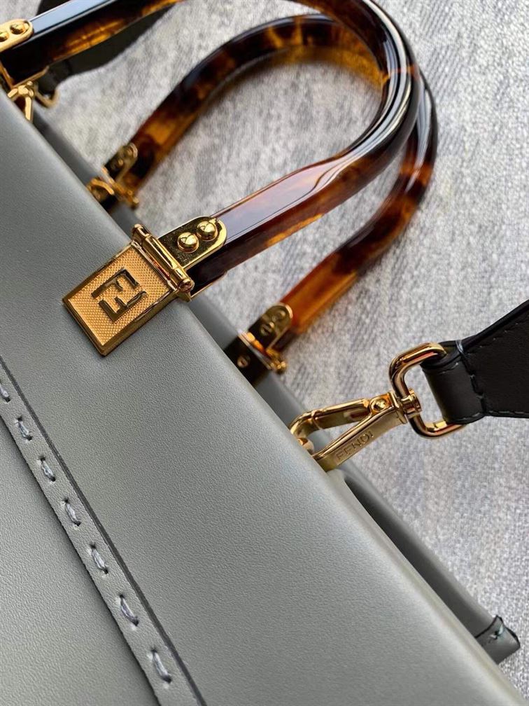 FENDI SUNSHINE MEDIUM GREY LEATHER SHOPPER – F019