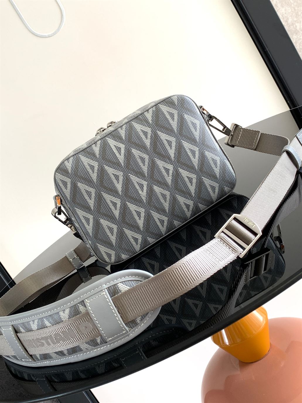 DIOR SAFARI BAG WITH STRAP GRAY CD DIAMOND CANVAS – DIO051