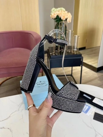 PRADA PLATFORM SANDALS 135MM IN BLACK SATIN WITH CRYSTALS – PSD010