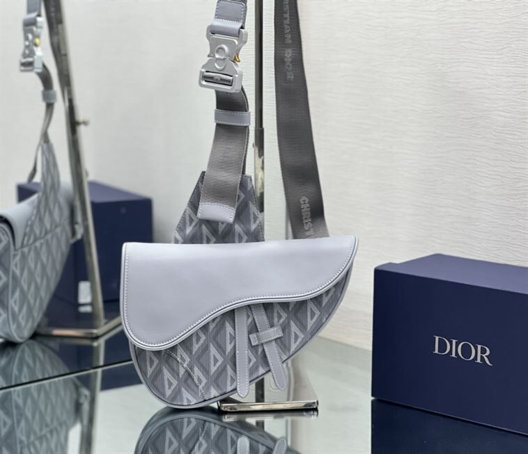 DIOR MINI SADDLE BAG GRAY CD DIAMOND CANVAS AND SMOOTH CALFSKIN – DIO005