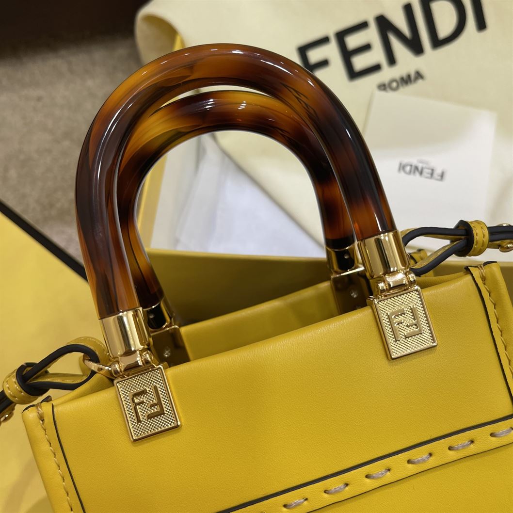 FENDI MINI SUNSHINE SHOPPER YELLOW LEATHER MINI BAG – F013