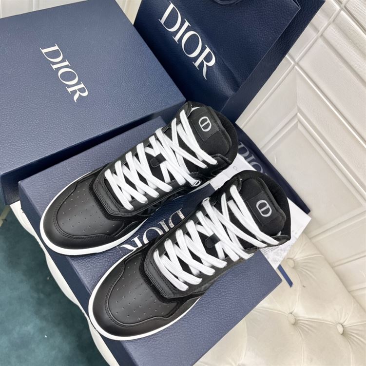 DIOR B27 HIGH-TOP SNEAKER BLACK SMOOTH CALFSKIN AND CD DIAMOND CANVAS – DO142