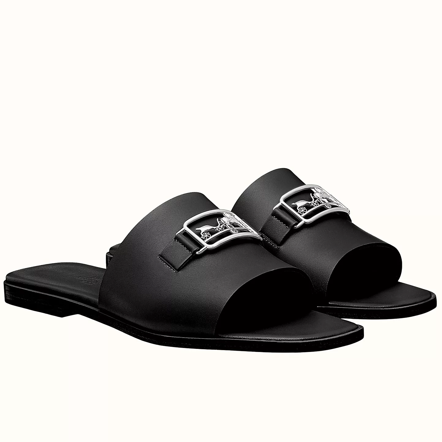 HERMES VILLA SLIDE SANDALS IN BLACK LEATHER – HMSD135