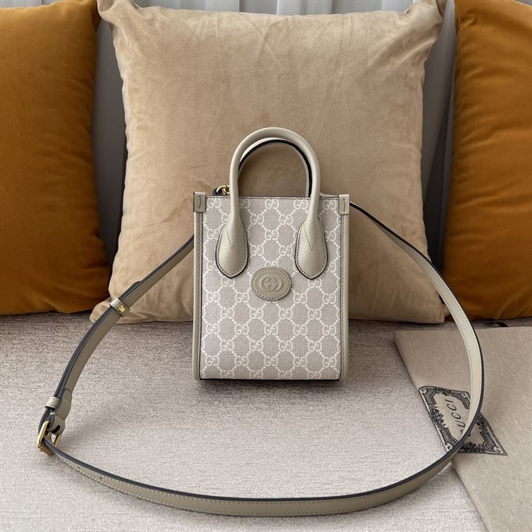 GUCCI MINI NOTE BAG WITH INTERLOCKING G BEIGE AND WHITE GG SUPREME CANVAS – GB35
