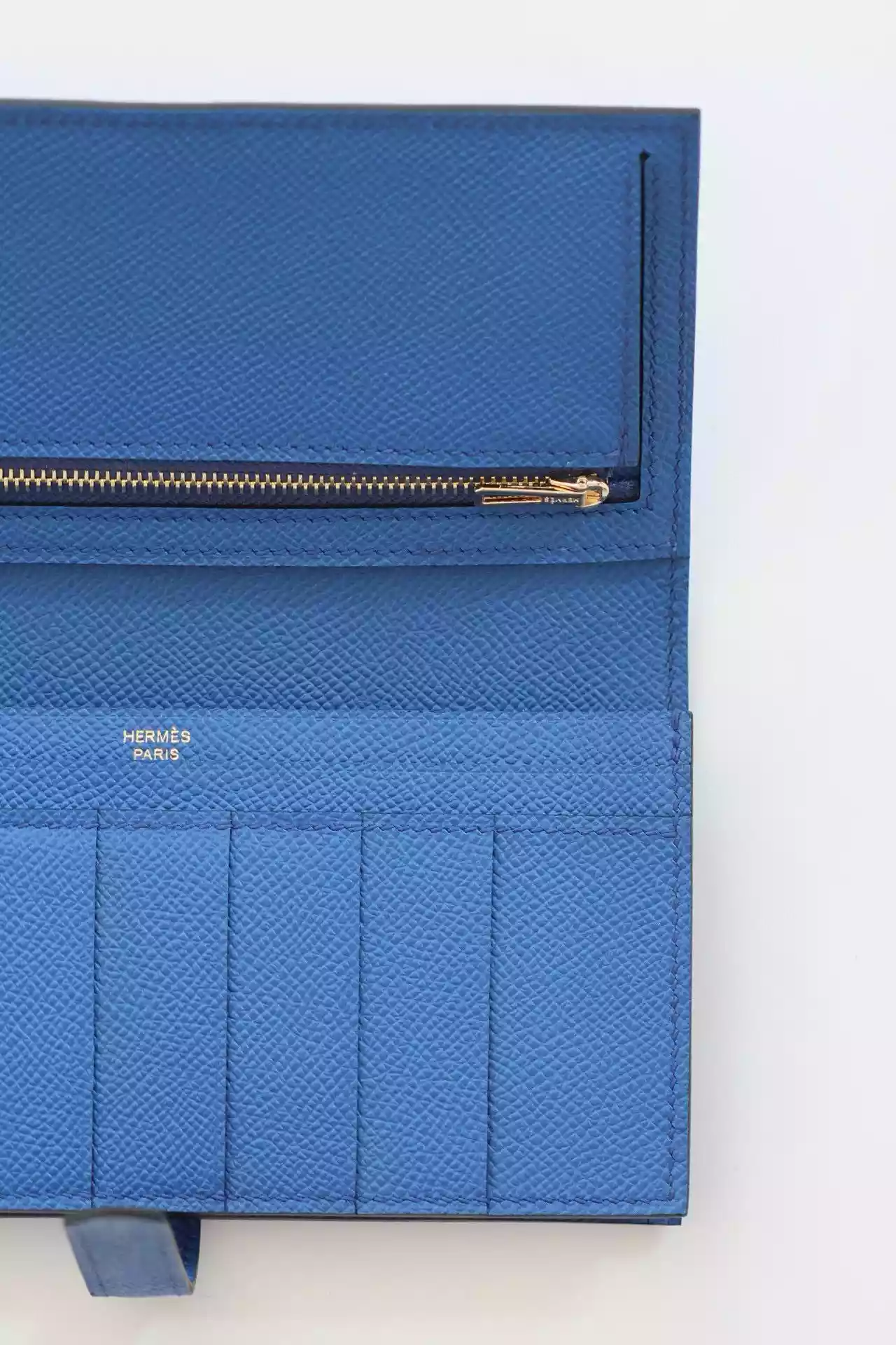 Hermes Bearn Long Handmade Wallet in Blue France Epsom Calfskin – HW142
