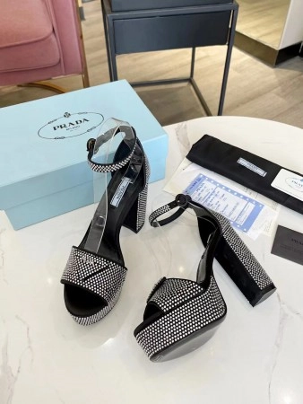 PRADA PLATFORM SANDALS 135MM IN BLACK SATIN WITH CRYSTALS – PSD010