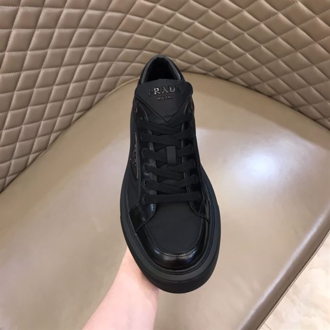 PRADA MACRO RE-NYLON AND BRUSHED LEATHER SNEAKERS – PRS058