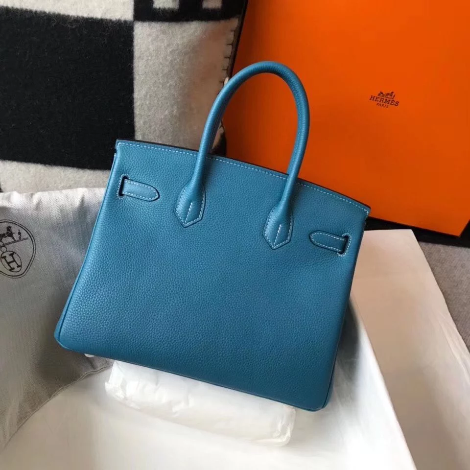 Hermes Birkin 30cm Bag In Jean Blue Clemence Leather GHW – HW033