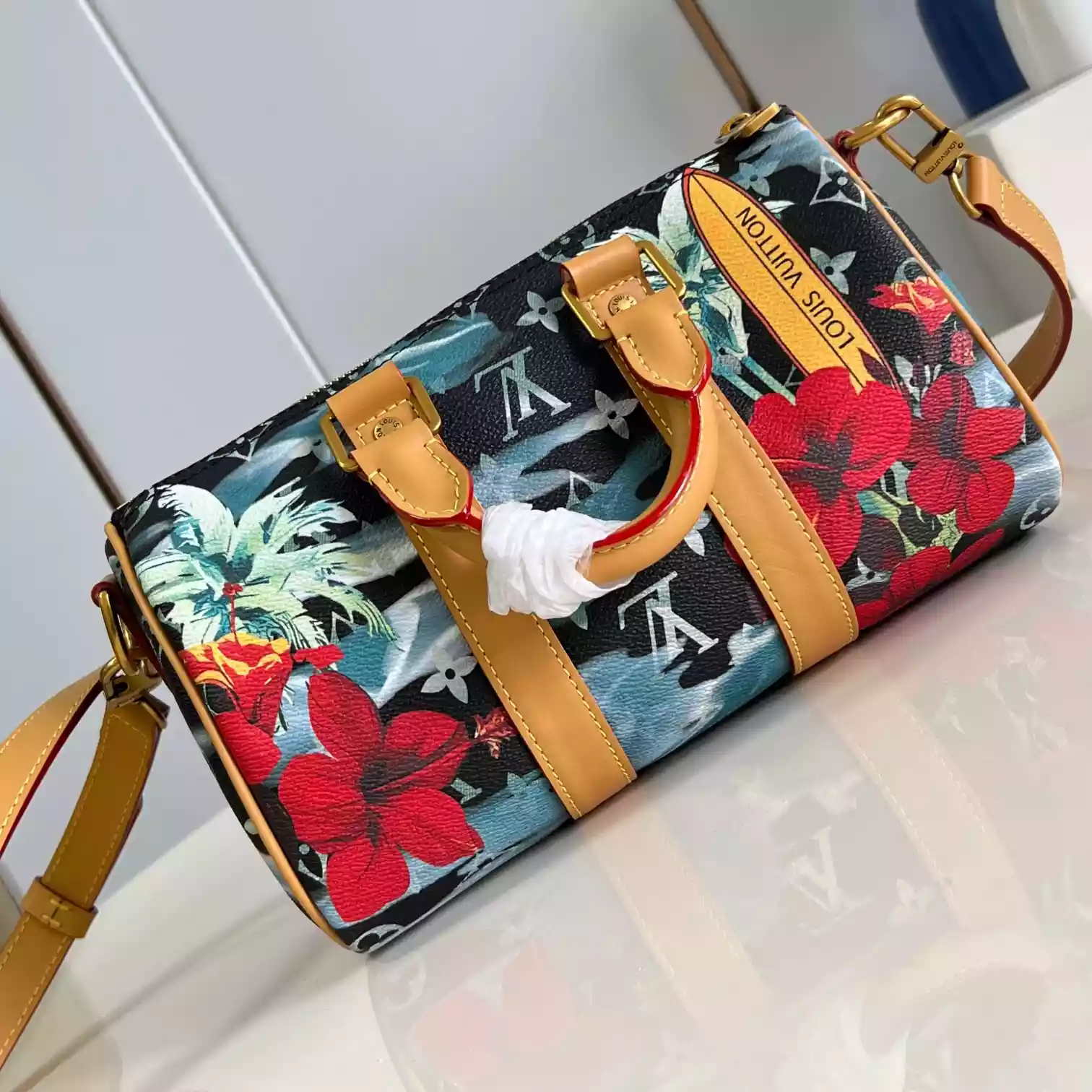 KEEPALL BANDOULIERE 25 NAVY BLUE MONOGRAM SURFIN’ CANVAS M25440 – LW433