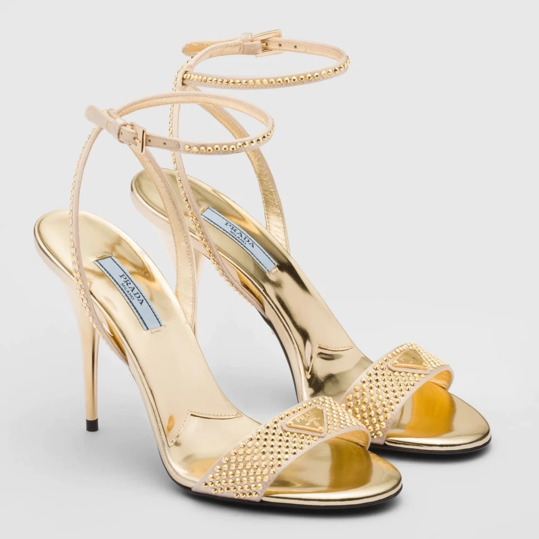 PRADA HEEL SANDALS 85MM IN SATIN WITH CRYSTALS – PSD060