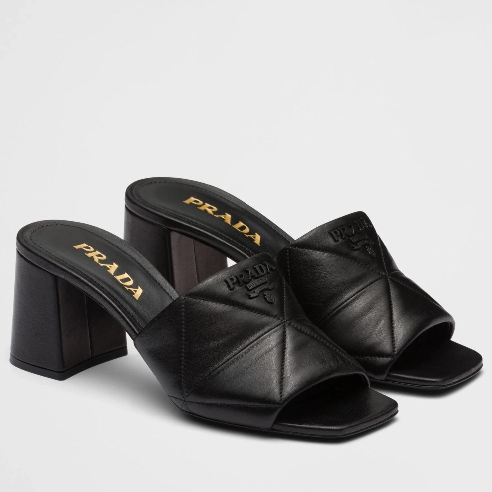 PRADA HEELED SLIDE SANDALS 65MM IN BLACK NAPPA LEATHER – PSD038
